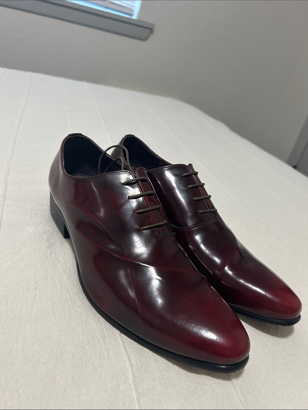 Men's Burgundy Wine Leather Derby Dress Shoes Size 10